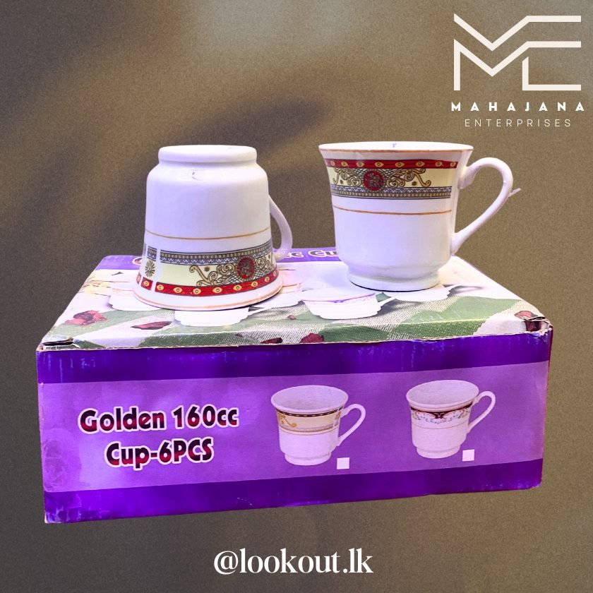 Ceramic Tea Cup Set 6Pcs - Golden 160cc